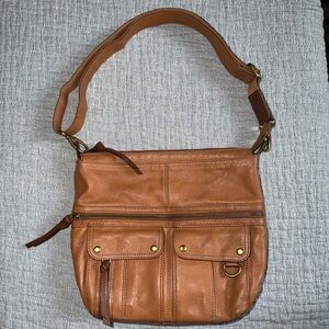 Fossil Brown Leather Large Morgan Traveler Crossbody/Shoulder Bag